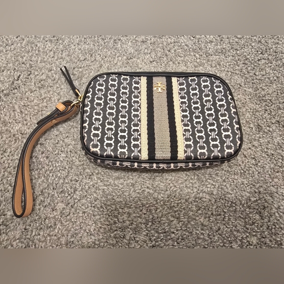 Tory Burch Chain Design Clutch Wristlet Blue Colorway Travel Vacation Preppy - Picture 2 of 7